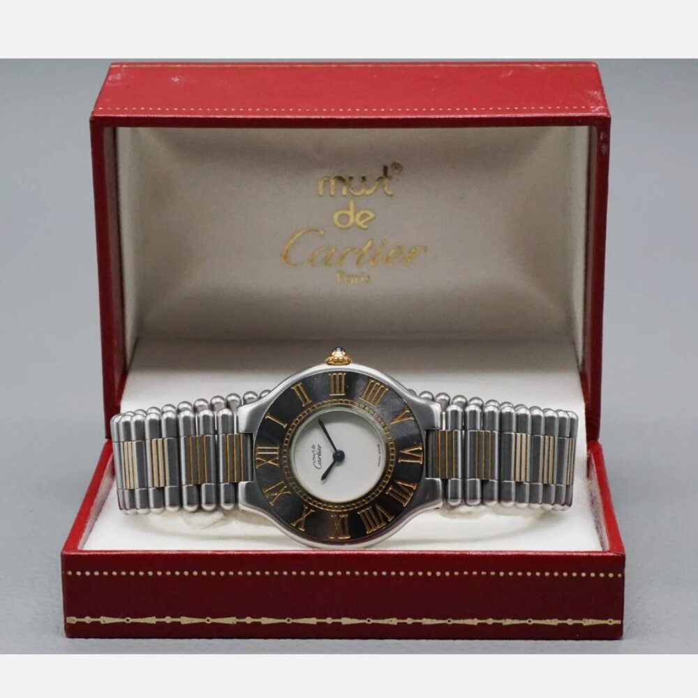 MINT++ BOX++  CARTIER LADIES TWO TONE GOLD RED CARTIER BOX